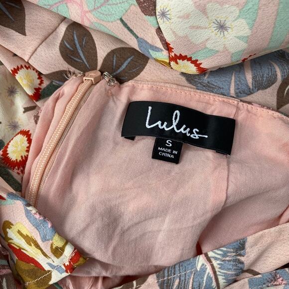 Lulus Island Sun Blush Pink Tropical‎ Print Tie-Back Midi Dress Open Back Small - Picture 9 of 9